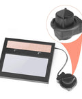 Auto Darkening Welding Lens Replacement for Helmet with Solar Powered Shade, wide window, quick arc filter, adjustable knob detail.