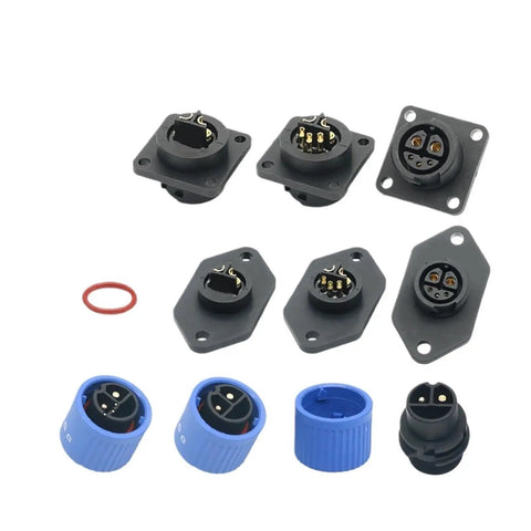 Top Notch 30 Amp M19 2 Plus 3 E Bike Power Connector And Male Female Charging Adapter For Lithium Battery Electric Vehicle Plug Socket With Sweet Reliable Heavy Duty Build featuring various socket types.