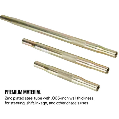 Steel Tube With Swaged Ends 12 Inch Length Three Quarters Inch Outer Diameter Wall Thickness 0.065 Inch Half Inch 20 Threads Right Hand On One End Left Hand On The Other Zinc Plated For Corrosion Resistance Adjustable Length, zinc-plated steel tube