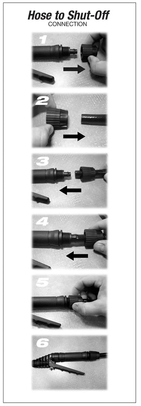 Step-by-step connection guide for 21 Inch Wand With Lockable Brass Shutoff And Inline Filter Replacement Kit Pro-Grade For 9/16 Inch Hose