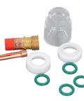 Top Tier 9 Piece TIG Welding Torch Kit With Collet Gas Lens Glass Cup Gasket O Ring For WP 17 18 26 Silly Brass Consumables Steel parts including gas lens, collet and O rings.