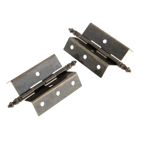 Two Pack Antique Bronze Cabinet Door Crown Hinges For Vintage Jewelry Box Or Wooden Chest, 8 Holes, 55mm By 51mm, Silent Smooth Pivot