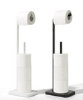 Freestanding Toilet Paper Roll Holder With Reserve Base White Powder Coated Finish Stand For Bathroom Restroom And Garage Holds Three Mega Rolls