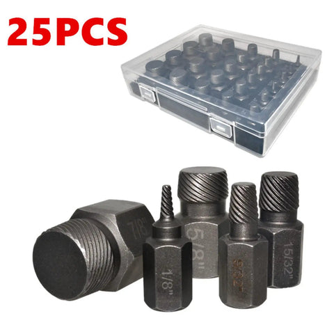 Hot Heat Treated 25 Piece Screw Extractor Kit To Yank Out Stripped Bolts And Bad Hex Heads Like A Champ With Heavy Duty Steel Bits, 25 pcs case