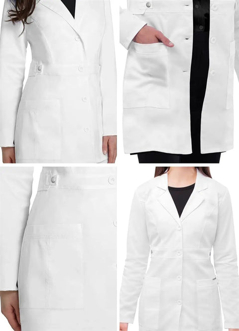 Universal Stretch Lab Coat For Women 36 Inch Tab Waist Medical Lab Coat 3304 White Medium Uniform Scrubs For Nurses Docs And Students Comfortable Durable Professional Fit