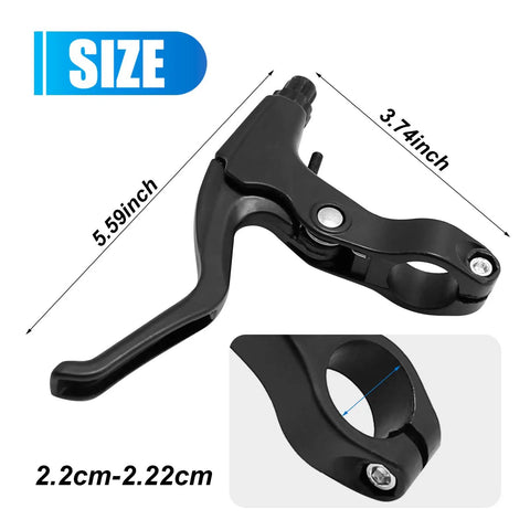 Two Pack 0.87 Inch Aluminum Alloy Bicycle Brake Levers Universal Fit dimensions and details.