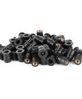 Set of M5 Rubber Wellnuts Push Rivet Fasteners for Motorcycle Windscreen Fairing Clips, black rubber with brass inserts.