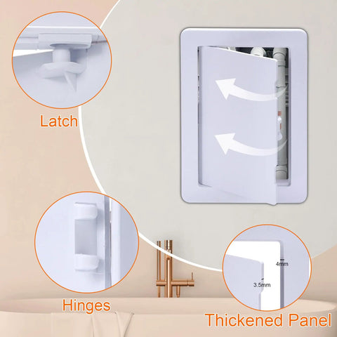 Plastic Access Panel For Drywall Ceiling 4 X 6 Inch Reinforced Plumbing Wall Access Doors Removable Hinged White shown installed