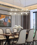 Modern Crystal Firework Chandelier, Linear LED Pendant Light For Dining Room, Bedroom And Living Room, Chrome Dandelion Fixture