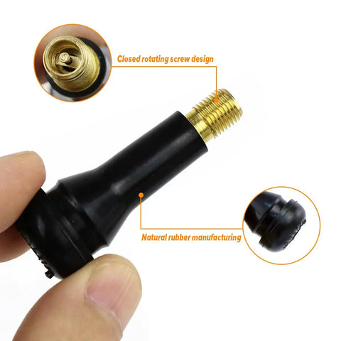 Close-up of Durable Rubber Snap In Tire Valve Stems 0.453 Inch Tubeless Rim Holes Replacement Accessories Universal For RV SUV Truck Automotive
