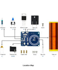 Components layout of Five-Project Soldering Practice Kit With DIY Electronics Projects Including Tesla Coil Wireless Light.