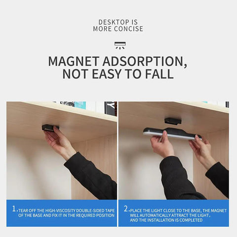 Person installing Stick On Wall Lights Set Of 2 LED Dimmable Under Cabinet And Shelf Light Bar With Touch Dimmer