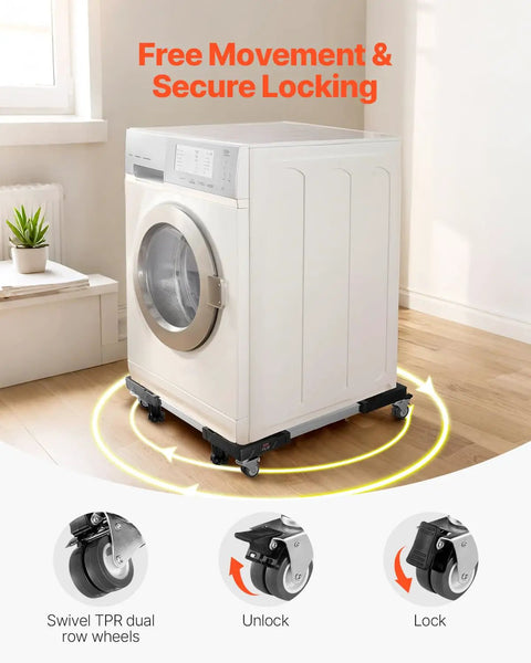 Adjustable Mini Fridge Stand 27.5-35.4 Inches Tall Universal Mobile Base with locking swivel wheels for secure appliance movement.