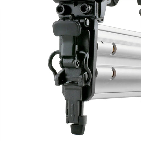 Kickass Pneumatic Brad Nailer 18 Gauge 2 Inch Drive With Quick Jam Release And Hardened Steel Blade showing quick jam release feature.