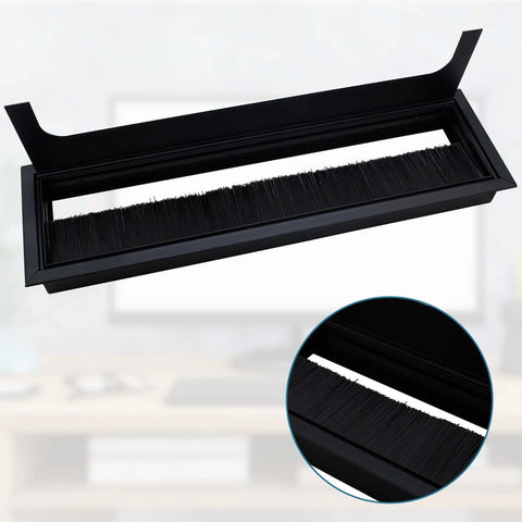 1 Pack Rectangle Hole Cover Square Cable Grommet 268x68x28mm for Desk Cable Management, Aluminum Alloy Matte Black Finish