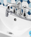 Handheld Bidet Sprayer For Toilet And Sink Faucet Attachment with 80 Inch Hose, installed on sink with chrome finish.