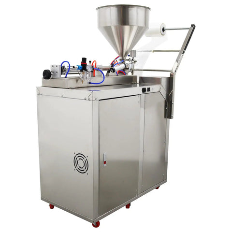 Automatic Quantitative Filling Machine For Paste Liquid And Granule Packaging With Built In Bag Maker And Tight Seal Design 10 To 100 Ml Capacity Smooth Operator Zero Fuss Packager 110v, stainless steel construction, side view.