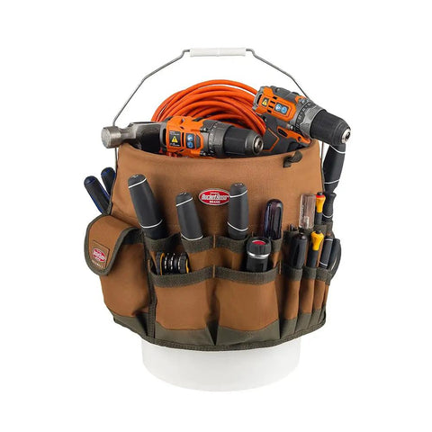 Bucketeer Bucket Tool Organizer Brown Fits Most 5 Gallon Buckets With Three Interior Loops For Hammers Drills Pry Bars And Other Long Handled Tools Grab And Go Durable And Easy Access