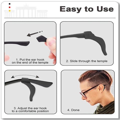 Anti Slip Eyeglass Ear Grips Set, 20 Pairs Silicone Temple Tips For Glasses And Sunglasses, Ultra Thin 0.11 Inch, Easy Installation Guide