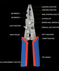 Ftvogue 16 In 1 Multifunctional Wire Stripping Pliers Folding Tool with detailed features labeled on the body and TPR handle.