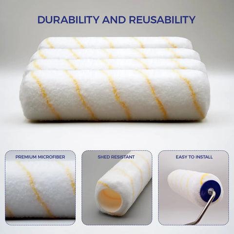 Microfiber Paint Roller Covers Half Inch By Nine Inch 6 Pack Lint Free For Semi Smooth To Smooth Surfaces Works With All Paints And Stains Durable Long Lasting Home Painting Rollers