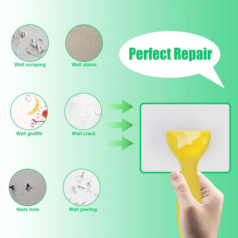 Drywall Repair Kit With Paste And Scraper For Fast Wall Patch And Easy Hole Fill, Home Repair Made Simple, showing scraper use