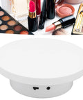 Electric Motorized Rotate Display Stand With 360 Degree Spin For Jewelry And Watches Plus Full Angle Photography Setup Using USB Power, white turntable with USB power connection.