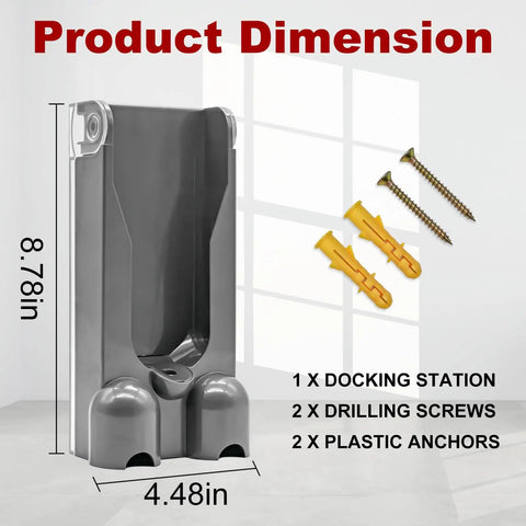 Wall Mounted Vacuum Docking Station For Dyson V10 Cordless Vacuum Accessories Holder dimensions with screws and anchors