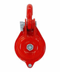 Front view of Half-Ton Heavy Duty Single Sheave Yarding Block With Shackle Pulley For Cable And Wire Rope, red powder coated finish