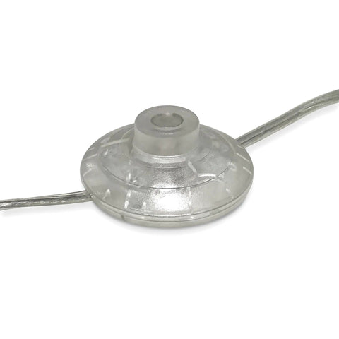 Close-up of the footswitch for the Height Adjustable Floor Lamp With Glass Shade In Polished Nickel For Living Room, Office, Bedroom Or Dining