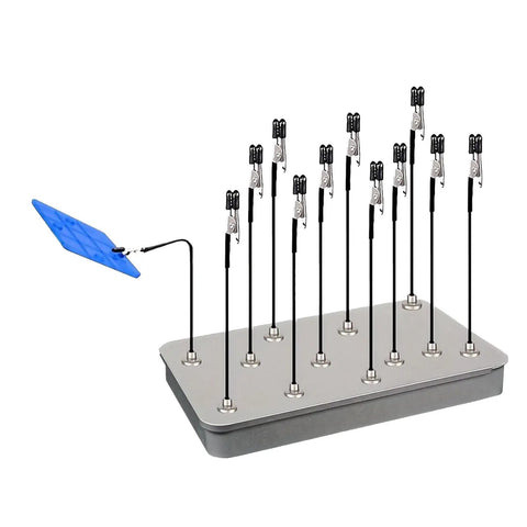 Must Have Magnetic Helping Hands 12 Pcs Bendable Alligator Clips on steel holder base with blue support for soldering projects.