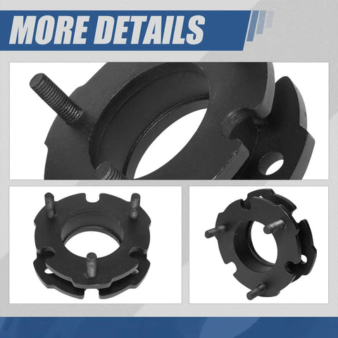 Level Up Your Whip With This Solid 2 Inch Front Suspension Lift Kit Featuring Durable Black Powdercoated Upper Mount Spacers Built To Boost Ground Clearance And Keep Chevy Colorado Gmc Canyon Rides Stacked Tall - Black upper mount spacer with bolts.
