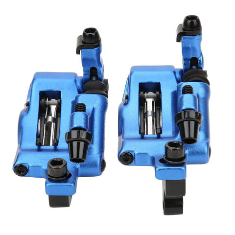 Mountain Bike Aluminum Alloy Disc Brake Kit Featuring Killer Grip And Slick Cable Actuation For Front Rear Wheel Setup, blue calipers.