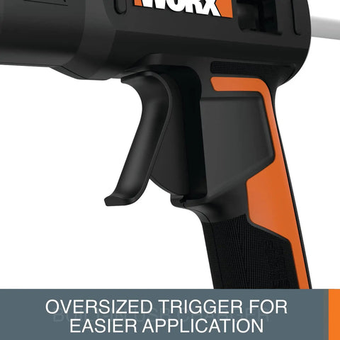 Close-up of 20V Cordless Full Size Hot Glue Gun With 382°F High Heat, 3-Minute Preheat showing oversized trigger.