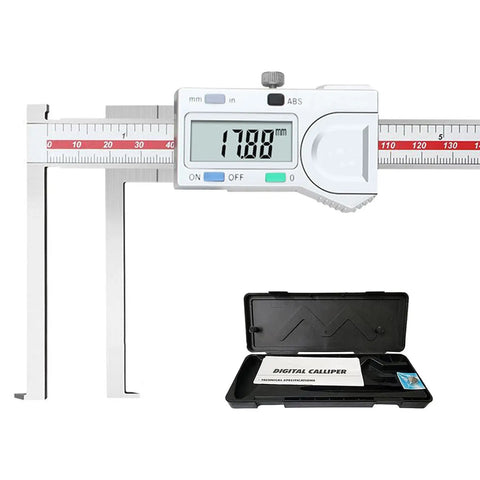 Electronic Digital Caliper With Long Jaw For Groove Measurement, 6 Inch Range, 150 Millimeters, 0.0005 Inch Resolution