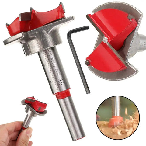 Straight Shooter 35Mm Forstner Bit Heavy Duty Hinge Hole Saw Tungsten Carbide Woodworking Drill Tool Angle View With Hex Key