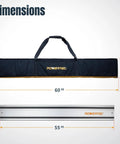 Top Shelf 110 Inch Track Saw Guide Rail Kit With Two 55 Inch Rails showing dimensions in protective bag and aluminum rail.