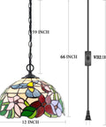 Tiffany Pendant Light Plug In Hummingbird Amber Stained Glass, 12 Inch Hanging Lamp From S101 Series with 59 Inch Chain Shown