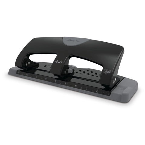 No Sweat Heavy Duty Three Hole Puncher With 20 Sheet Capacity Solid Steel Frame, ergonomic grip, and precision focus for efficient document organization.