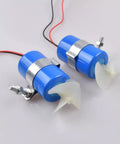 Two blue and silver Beefy Underwater Thruster Motors with 3 blade propellers for DIY RC Jet Boats Bait Boats and ROV Submarines