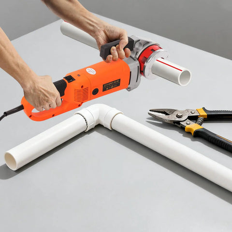 Image of Heavy Duty Badass Portable Electric Pipe Threader Kit With Six Beefy Dies For Half To Two Inch Iron And Galvanized Tubing No Sweat Setup 2300 Watt Motor with pipe fittings.