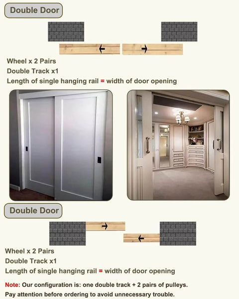 Champagne Gold And Silver Sliding Closet Door Hardware Kit For Two Bypass Doors With Durable Barn Door Track And Rollers