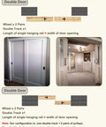 Heavy Duty Adjustable Rolling Bypass Hardware For Double Sliding Barn Or Wardrobe Doors showing installation instructions and door examples.