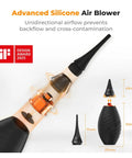 10 In 1 Camera Lens Cleaning Kit For DSLR And Digital Cameras with advanced silicone air blower and nozzle sizes shown