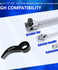Three Piece Pro Grade Pry Bar Wrench Adapter Head Set For Car Repair with crowbar adapter heads and handles shown