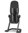 USB Studio Recording Microphone with Four Pickup Patterns cardioid omnidirectional bidirectional stereo mute button on stand