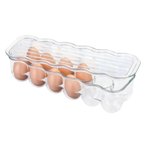 Stackable Clear Egg Organizer With Lid And Handle Fridge 12-Egg Tray Storage Bin For Fresh Easy Access And Neat Fridge Organization For Versatile Kitchen Storage Keeps Eggs Fresh Longer BPA-Free Plastic Transparent See-Through Design