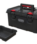 Stack N Roll Modular DIY Toolbox For Home Projects, Lightweight Yet Durable, Water Resistant Black Organizer, open with inner tray visible