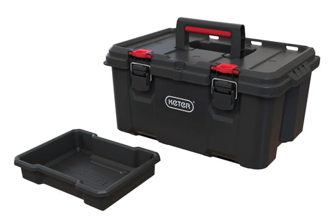 Stack N Roll Modular DIY Toolbox For Home Projects, Lightweight Yet Durable, Water Resistant Black Organizer, open with inner tray visible