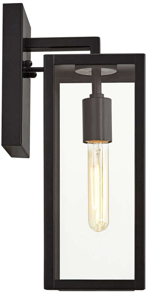 Dope Mystic Black Outdoor Wall Light With Clear Glass Panel, 14 1/4 Inch Tall, 7 Inch Projection, modern design with glowing bulb